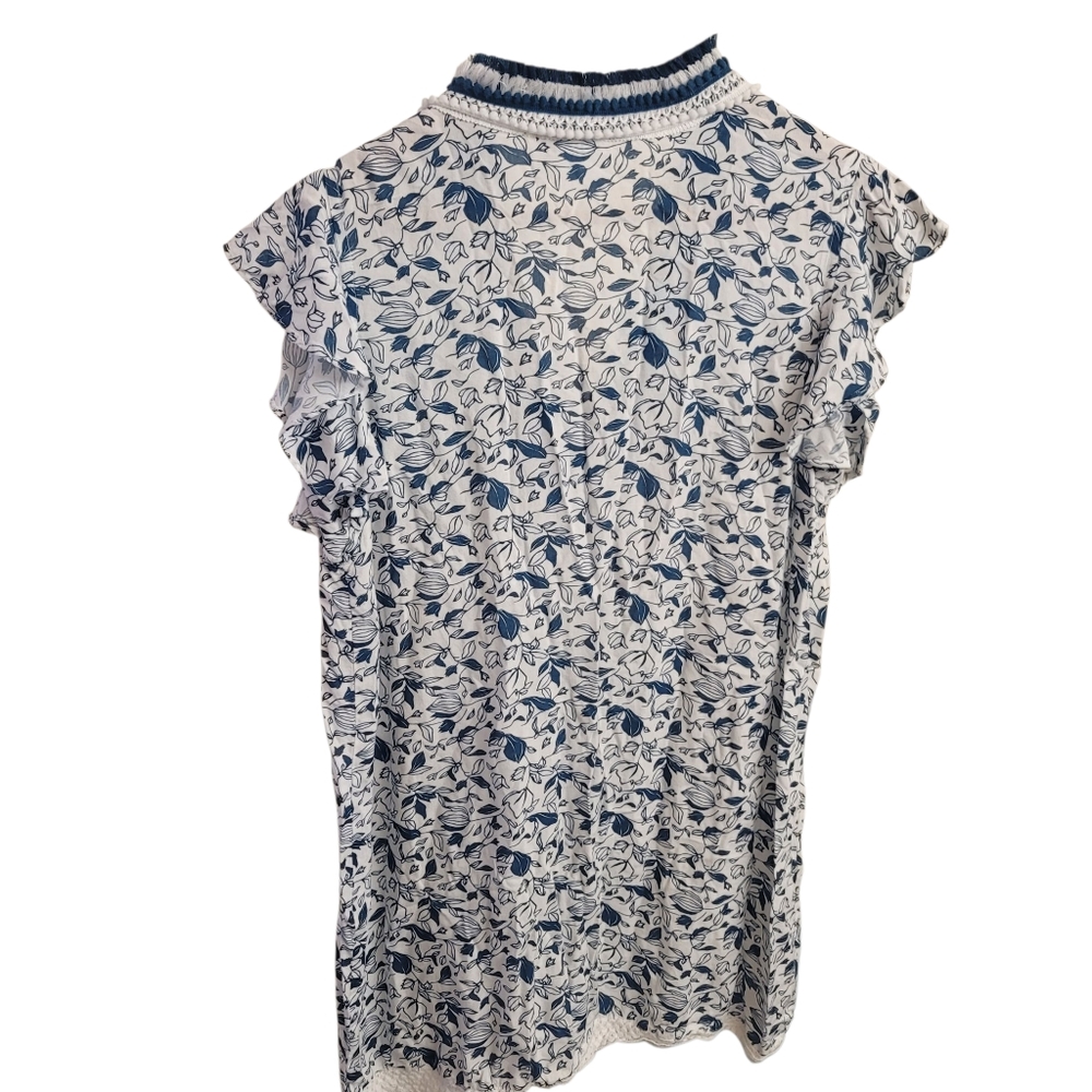 EUC Goa By Japna Blue and White Ruffled Smocked Top - Picture 4 of 6